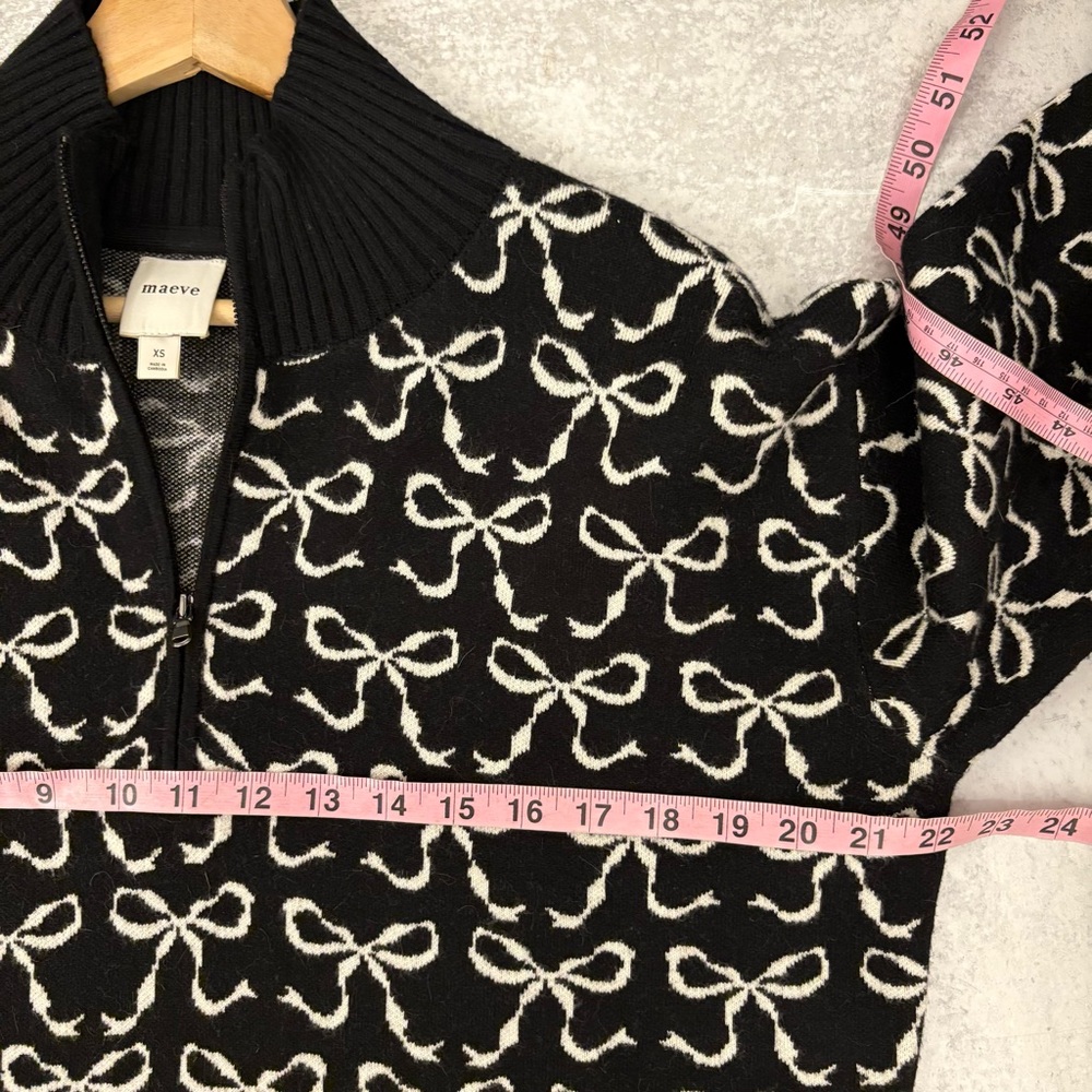 Anthropologie || Maeve The Montana Mock-Neck Half-Zip Sweater Bows Black XS - Picture 5 of 7